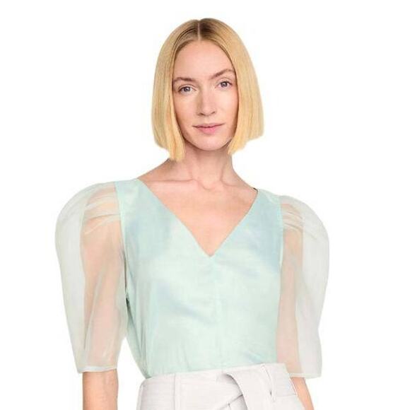 Marie Oliver Addie Short Sleeve Blouse Oasis Seafoam Blue Green S QuietLuxury - Picture 2 of 6